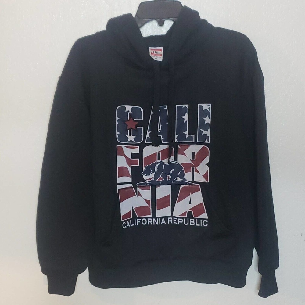 Vintage Hill Heavyweight California Republic Hooded Sweatshirt Mens Medium Black